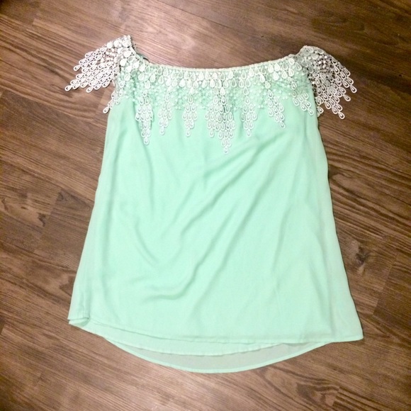 Tobi Off Shoulder Mint Dress - small - Picture 2 of 8
